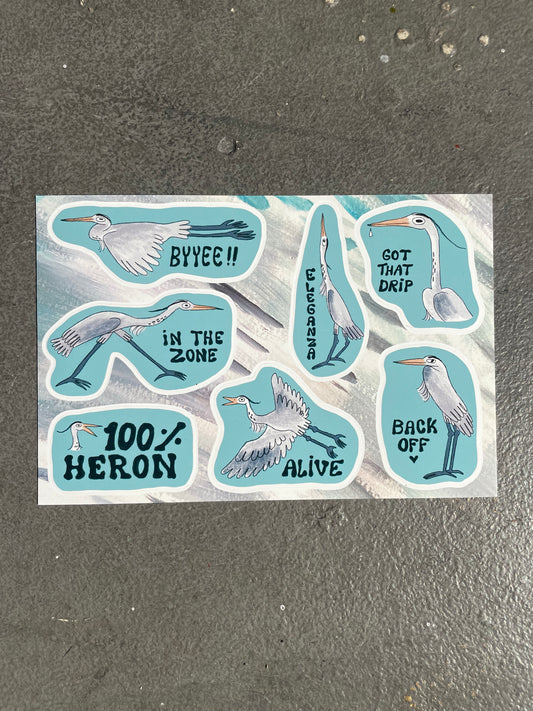 100% Heron Sticker Sheet